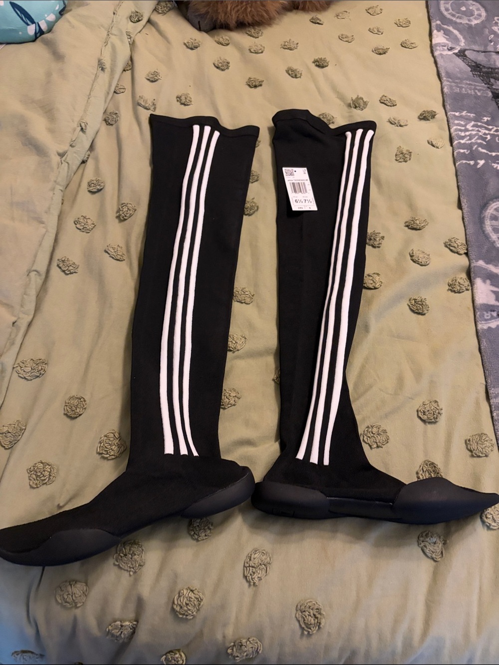 adidas Black Over-the-Knee Sock Boots with White Stripes